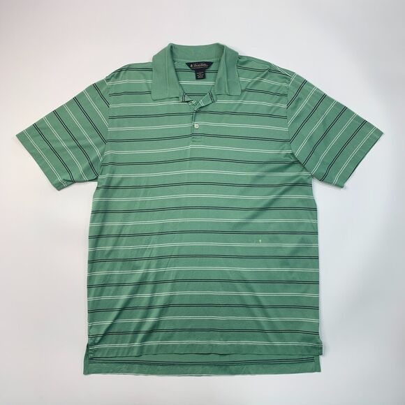Brooks Brothers Polo Shirt Mens L Large Green Striped Performance Knit Cotton * - Picture 2 of 10